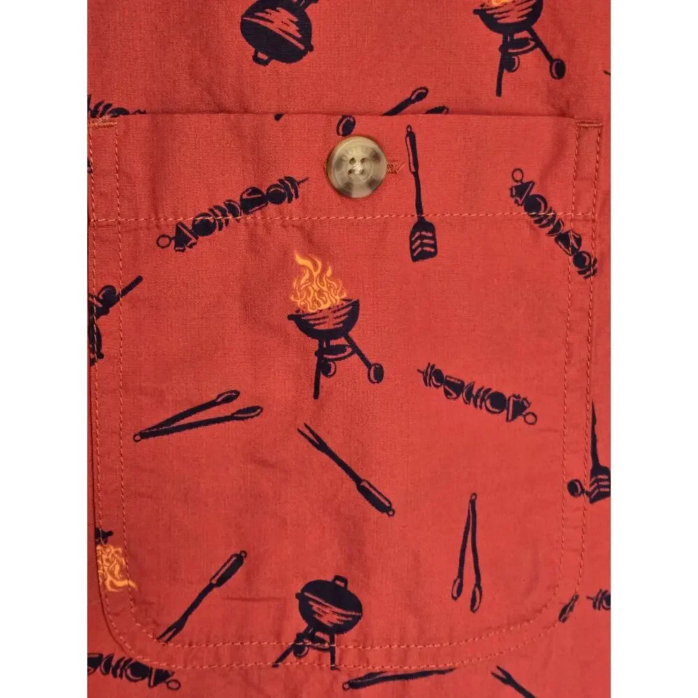 Duluth Trading Co Untucked Bbq Grilling Button Down Red Orange Shirt Large Tall - Picture 2 of 8